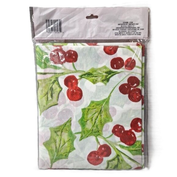 Christmas House Flannel Back Tablecloth Oblong 52" X 70" Red & Green Holly Berry - Picture 4 of 6